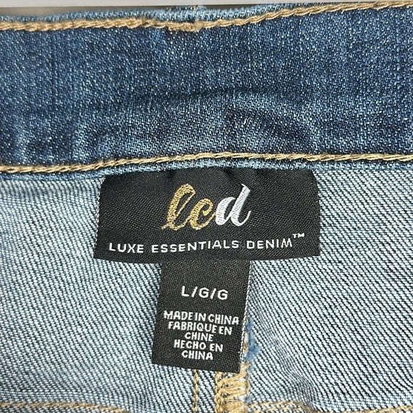 led Luxe Essentials Denim Maternity Skirt Stretch Side Panel Raw Hem Size Large - Picture 10 of 14